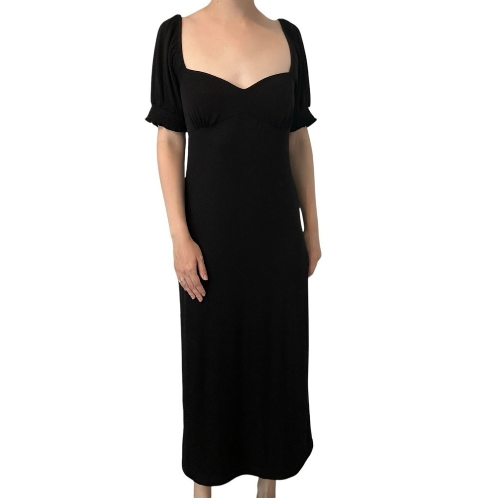 Free People Beach Knit Black Midi Dress Coquette Puff Sleeve Size Medium New